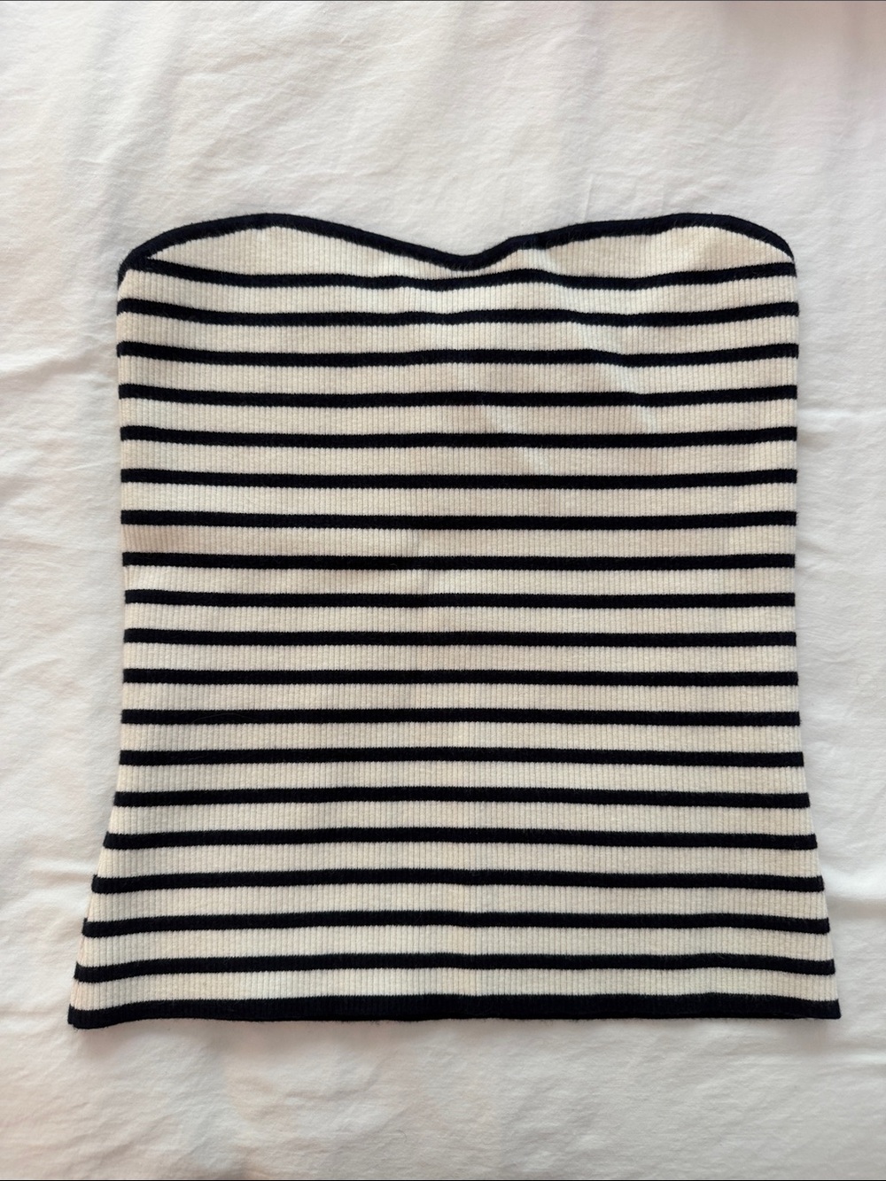 Aritzia Navy and White Striped Strapless Knit Top